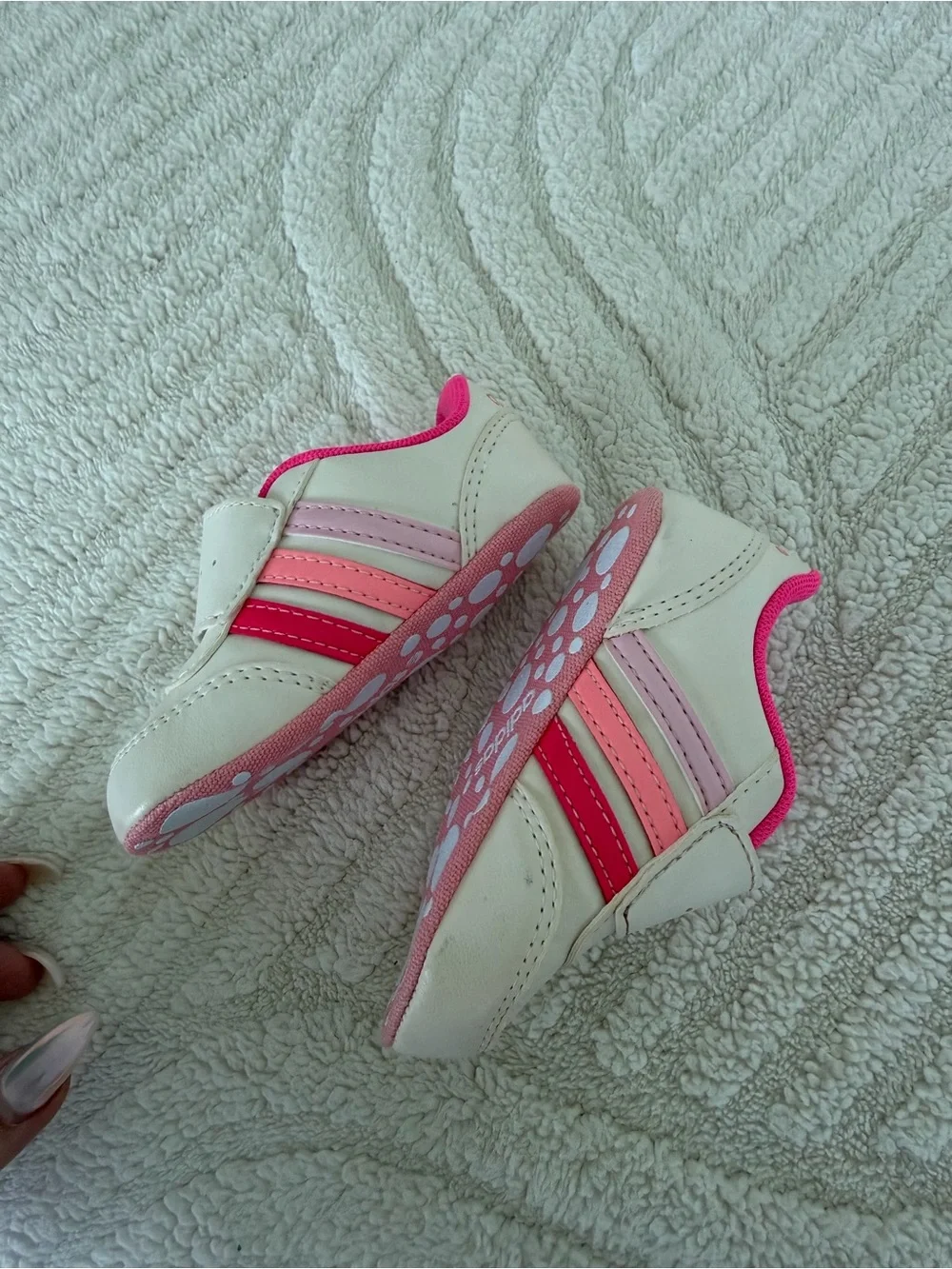 ADIDAS White Sneakers with Pink & Light Pink Stripes- BABY- size 3/6 M